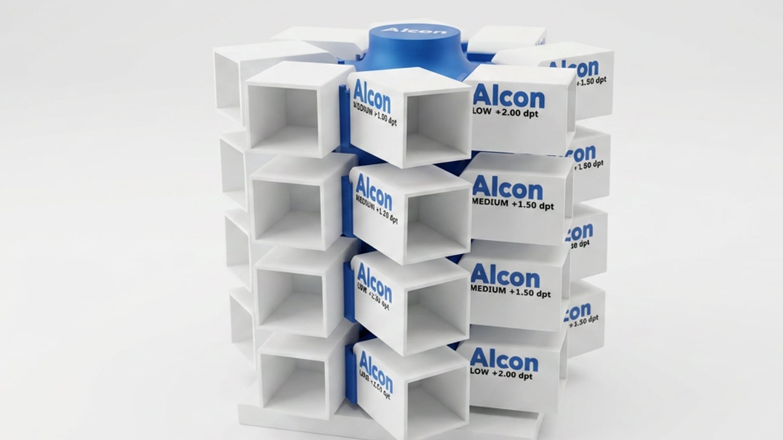 Drehbarer Testlinsen-Ständer mit Alcon-Branding für über 50 Kontaktlinsenstärken
